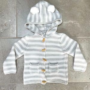 Max Studio cardigan with bear hood, white/grey gender neutral, 24 mo